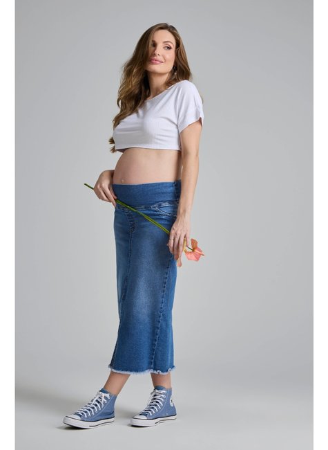 Saia Gestante Jeans Midi Emma Fiorezi
