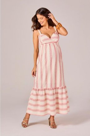Vestido Gestante Longo Linho com Listras Emma Fiorezi