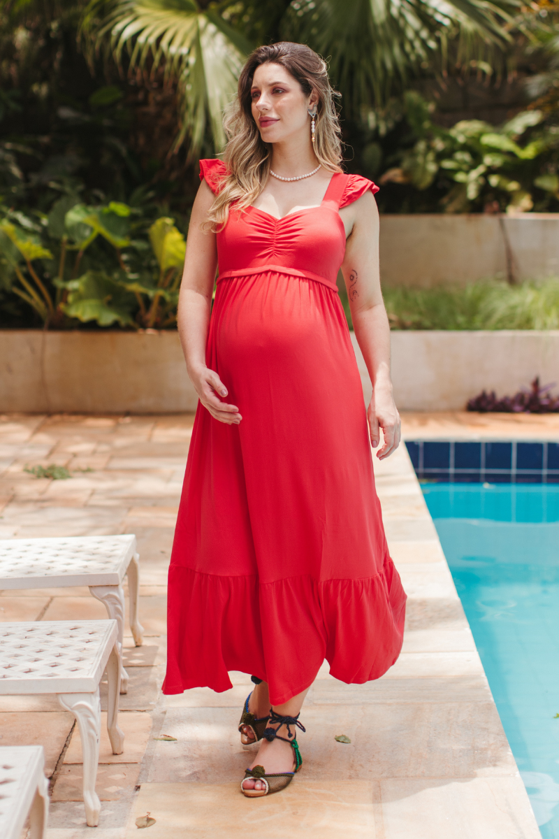 Vestido Gestante Longo Detalhe Alça Emma Fiorezi