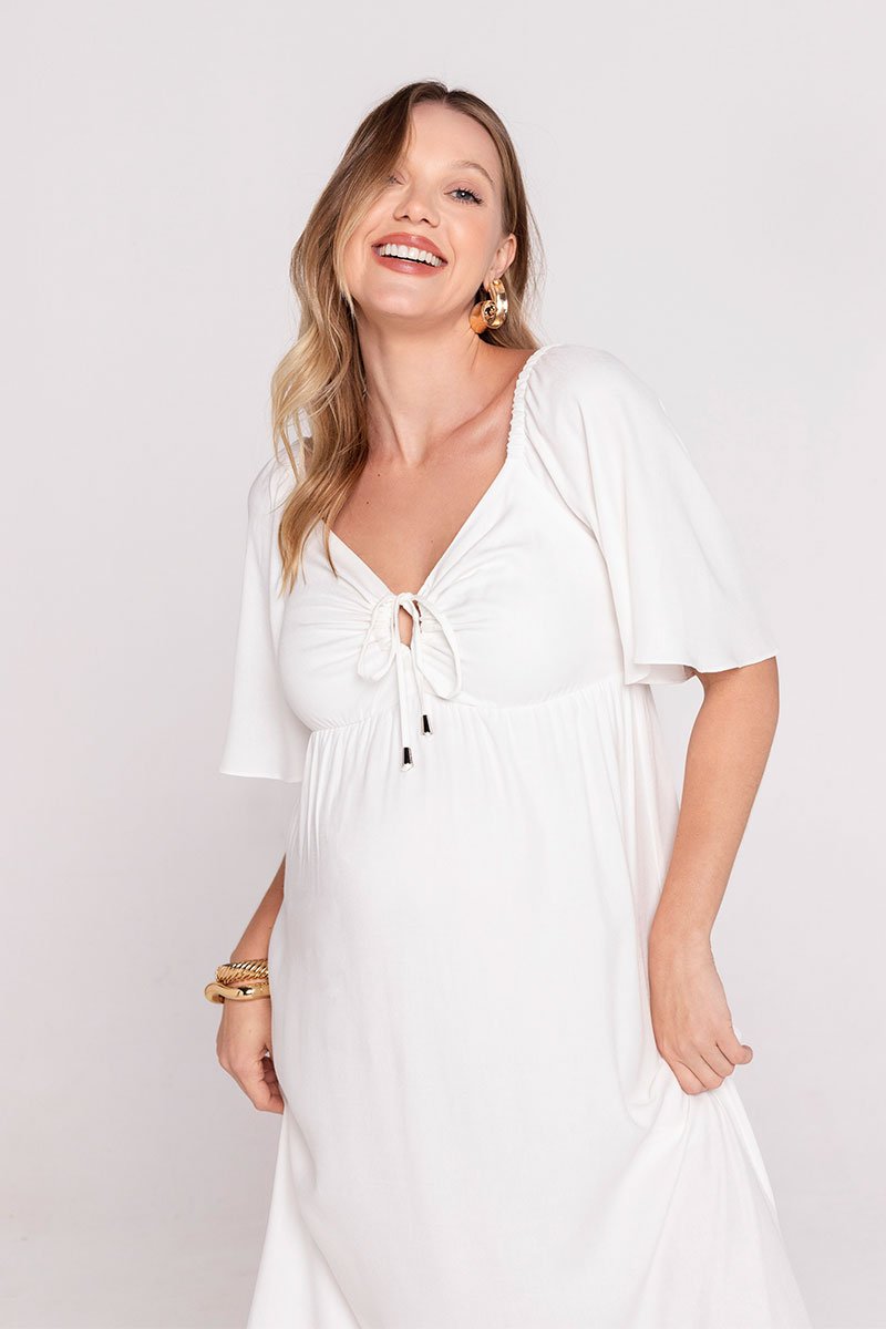 Vestido Midi Detalhe Busto - Emma Fiorezi - 101 Off White