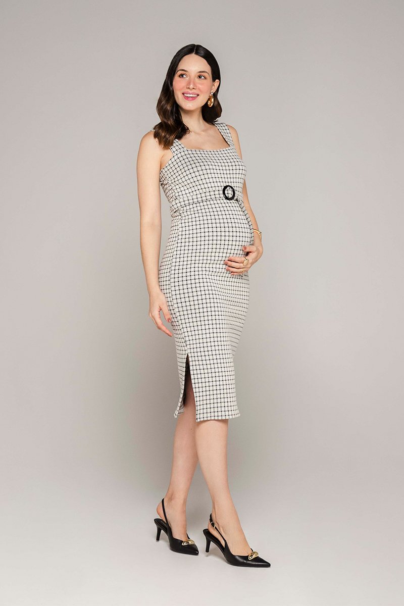 Vestido Midi Jacquard P&B - Emma Fiorezi - 101 Off White