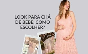 gravida de vestido rosa com escrito look para cha de bebe como escolher