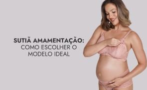 modelo ajustando sutia amamentacao rosa com escrito do lado Sutia amamentaco como escolher o modelo ideal