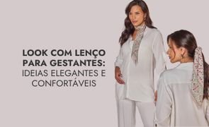 modelo com lenco no pescoco e de costas com lenco no cabelo com escrito look com lenco para gestantes ideias elegantes e confotaveis